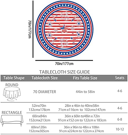 4 ביולי עגול מפת שולחן, פטריוטי שולחן בד לשולחנות עגולים 70 אינץ, 4 ביולי קישוטי אמריקאי דגל רחיץ