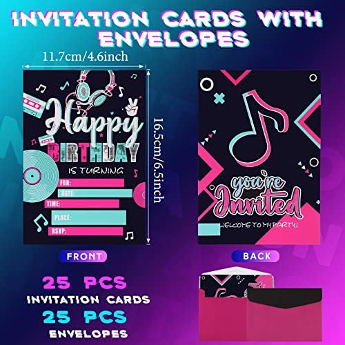 25 מחשבים מוסיקה מסיבת יום הולדת מציירים כרטיסי הזמנה ליום הולדת הזמנות למסיבת ניאון לבנות בנות נערים