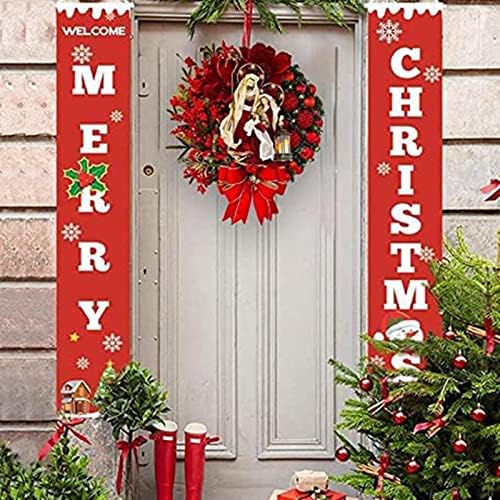 סצנת זר חג המולד זר חג המולד לדלת הכניסה דלת מלאכותית לחג המולד וינטג 'דלת פטריוטית אדומה