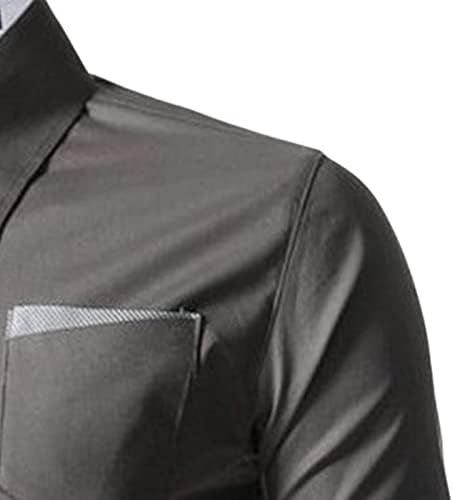 חולצת ניגודיות אופנתית של גברים שרוול ארוך שרוול דק כפתור מזדמן כפתור למטה כפתור צווארון משובץ כפתור