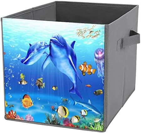 חיים ימיים, דולפין, אלמוגים דגים קוביות אחסון בדים מתקפלים קופסאות קופסאות אחסון מתקפלות 11 אינץ 'עם ידיות