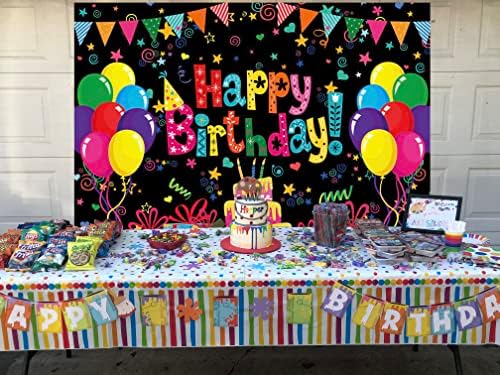 Binqoo 7x5ft צבעוני ליום הולדת שמח רקע בלוני בלונים מתנות עוגה צבעונית רקע שחור לילדים לילדים בנות בנים בנים