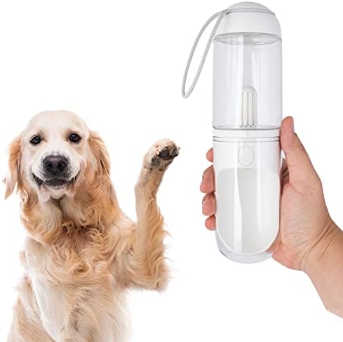 מתקן בקבוקי מים לכלבים ניידים 12 עוז, בקבוק מים לבן עמיד לכלבים עם רצועת סיליקון ומסנן כותנה עמ', בקבוקי מים
