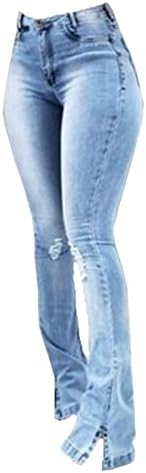 מכנסי ג'ינס קרקע של פעמון רזה לנשים רטרו מפוצל מכנסי ג'ינס רחבים רחבים