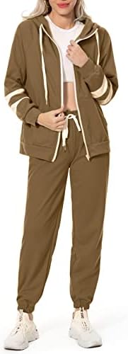 תלבושות אימונית מזדמנות של נשים 2 חלקים עם שרוול ארוך רוכסן מעיל קפוצ'ון עם מכנסי בלוק צבעים עם כיסים