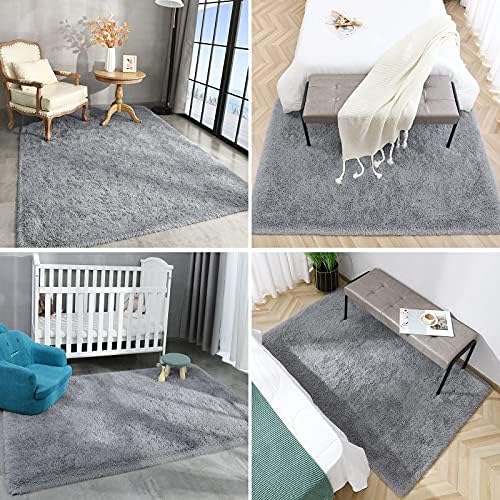 שטיחים אפורים אפורים אפור לסלון חדר שינה, שטיח אזור מטושטש סופר רך ורך לילדים משתלת תינוקות, שטיח קטיפה