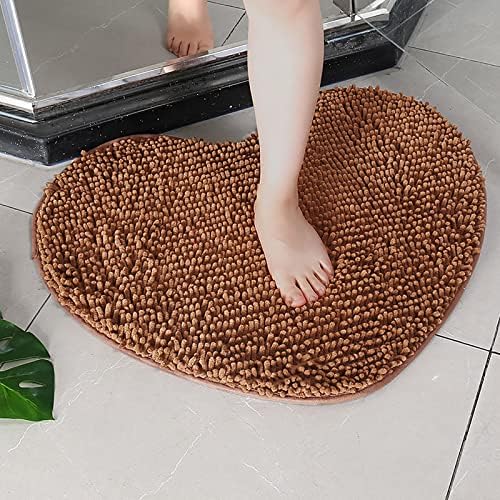 שטיח אמבטיה זחל בצורת לב, שטיח שטח סופג רך שטיח קטיפה רך, שטיח רצפה רחיץ החלקה שטיח רחיץ לכניסה למקלחת אמבטיה-קפה