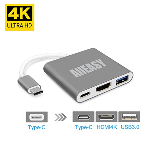USB C ל- HDMI מתאם USB C ל- HDMI 4K + USB 3.0 + ממיר USB-C עם הקרנה גדולה עבור MacBook Pro 2018, iPad Pro,