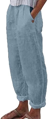 מכנסי מטען לאתקיה פשתן נשים ברגל רחבה מותניים גבוהים קפרי כותנה מכנסיים מכנסיים מכנסיים עם כיסים מכנסיים