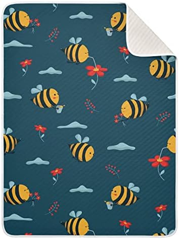 שמיכת חטיפה דבורים מצוירות חמודות שמיכת כותנה לתינוקות, קבלת שמיכה, שמיכה רכה קלה רכה לעריסה,
