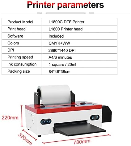 מדפסת PLK A3 DTF, מדפסת העברת DTF L1800 DTF עם מזין גליל, ישירות להדפסת סרטים מדפסת מחממת מראש