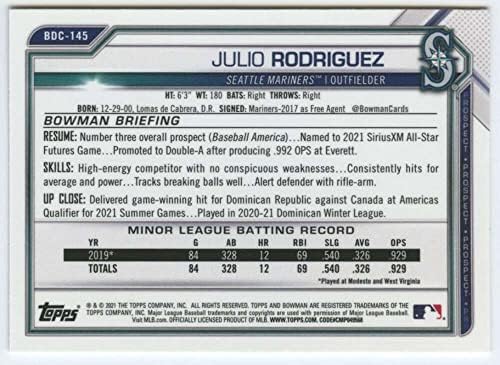 2021 דראפט כרום באומן BDC-145 ג'וליו רודריגז RC טירון סיאטל מארינרס MLB כרטיס מסחר בייסבול