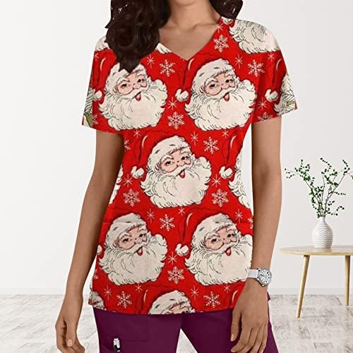 מכוער חג המולד חולצות נשים של אופנה קצר שרוול צווארון חולצות עבודה אחיד הדפסת כיס חולצה חולצות
