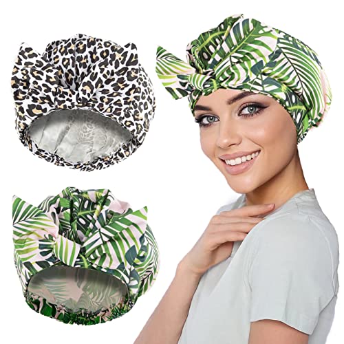 כובע מקלחת לנשים 2 מחשבים יוקרתיים כובעי מקלחת יוקרתיים לנשים לשימוש חוזר באופנה אטומה למים קשת קשת