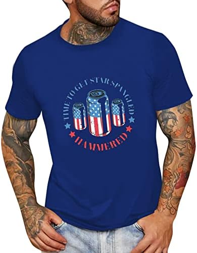HDDK Mens Mens Patriotic Shore Shole חולצות טריקו של קיץ אמריקה דגל אמריקה מכתב הדפסת צוואר צוואר