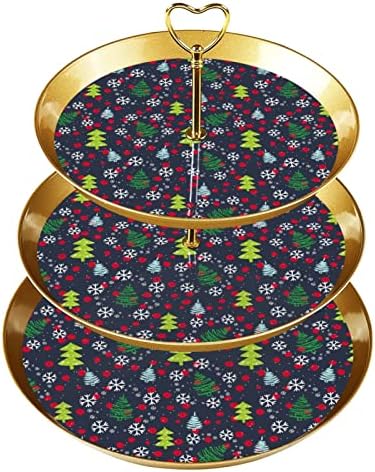 Dragonbtu 3 דוכן קאפקייקס שכבה עם מוט זהב מוט פלסטיק מגד מגדל קינוחים עץ חג המולד עץ פתיתי שלג ממתקים פירות