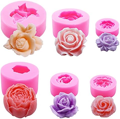 6 יחידות תבניות סיליקון פרח 3D, תבניות סיליקון של פרח ורוד לייצור סבון, תבניות אדמוניות לשוקולד