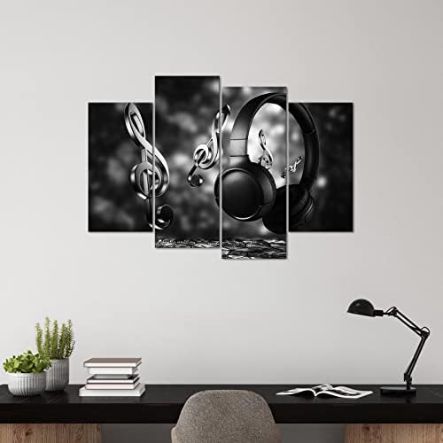 4 פנלים אלחוטי אוזניות בד קיר אמנות שחור ולבן הערות תמונות ציור אוזניות תמונה כרזות מודרני מוסיקה חדר סטודיו
