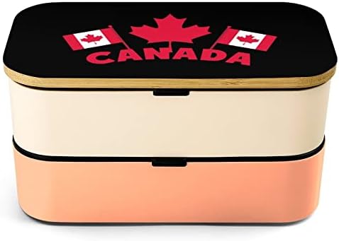 דגלי יום קנדה שכבה כפולה קופסת ארוחת צהריים בנטו עם כלי אוכל לערימה מכולת כוללת 2 מכולות