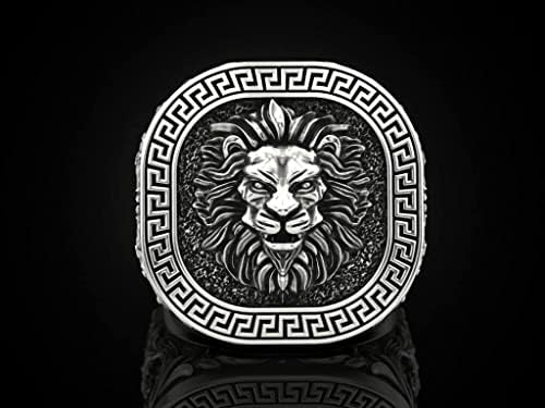 תכשיטי בעבודת יד האריה חותם טבעת סטרלינג כסף האריה בעלי החיים טבעת כסף אוקסידאז ליאו גלגל המזלות סימן