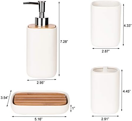 Wodlo - קרמיקה עם 4 חלקים עם סט אביזרי אמבטיה במבוק - ערכות אביזרי אמבטיה מלאות כוללות מתקן סבון,