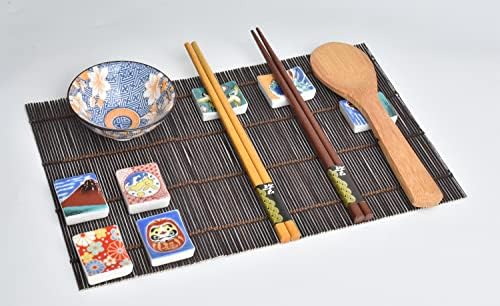 סט של 7 יפני סגנון קרמיקה מקלות אכילה שאר כפית מזלג סכין בעל מדף