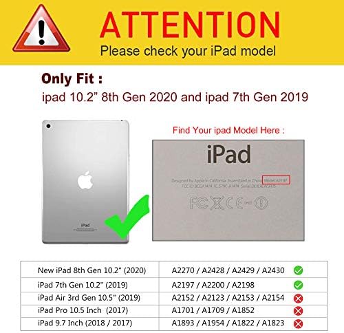 למקרה iPad 10.2 מקרה 7/8/9 מארז ה- iPad, פוליו ללא החלקה מתכוונן לעמוד כיסוי חכם עבור אפל אייפד חדש 9/8/7 Gen