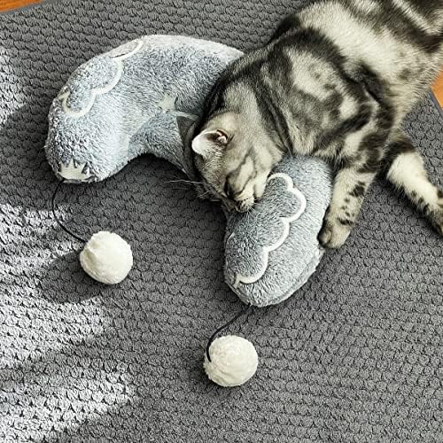חיות מחמד מאושרות כרית חתול גדולה לחתולים מקורה, כרית מרגיעה רכה ונעימה עם שני כדורי צעצוע, כרית
