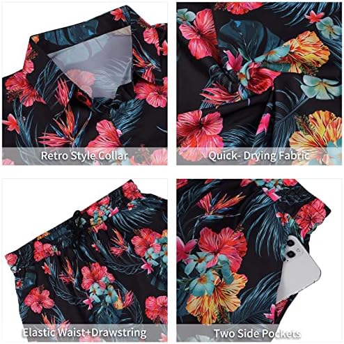 R Rambler 1985 חולצות הוואי גברים חליפות חופשת קיץ קצרות 2 תלבושות תלבושות תואמות חולצות פרחים ומכנסיים