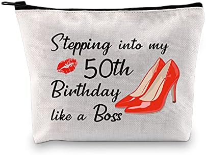 MBMSO תיק יום הולדת 50 קוסמטי מצחיק מתנות יום הולדת 50 לנשים שנכנסות ליום ההולדת החמישי שלי כמו תיק איפור בוס