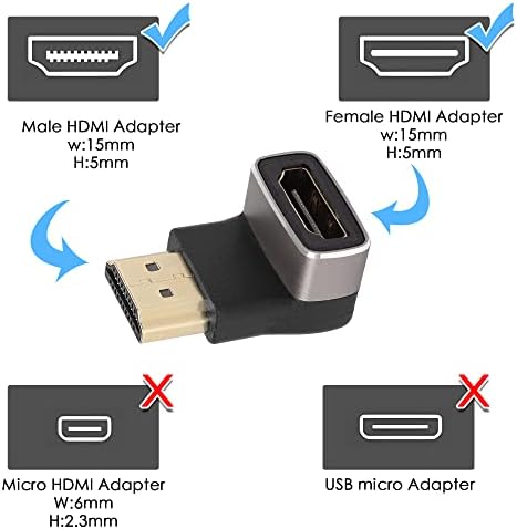 Qianrenon 8K 90 מעלות זווית HDMI זכר למתאם נשי מצמד HDMI 2.1 זווית ימנית מאריך צורה L, תמיכה