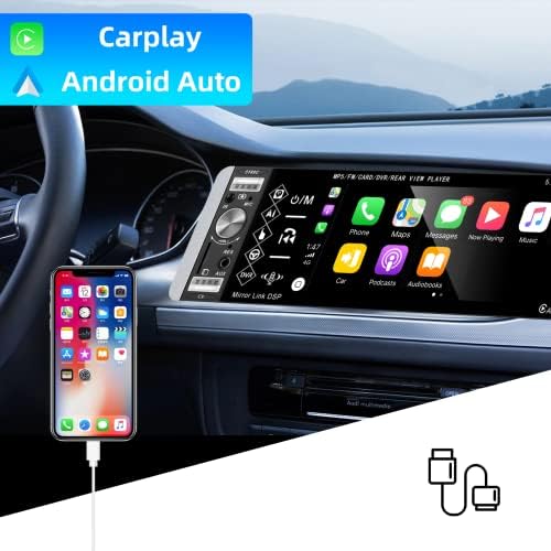 סטריאו לרכב יחיד של DIN Apple Carplay עם Android Auto, Podofo 5.1 '' HD מסך מגע רדיו תמיכה