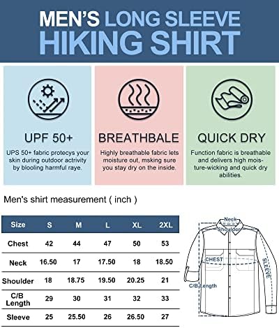 חולצות טיול ארוכות של 33,000 רגל של גברים, חולצות טיול קל משקל קלות הגנה מהירה של שמש יבש UV חולצת טיול חיצונית