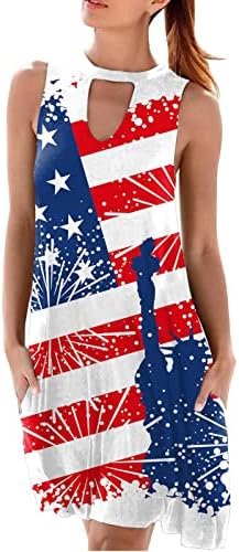 4 ביולי שמלה לנשים קיץ מזדמן חוף שמלת אמריקאי דגל חור מנעול שרוולים צוואר כוכבים פסים שמלות קיץ