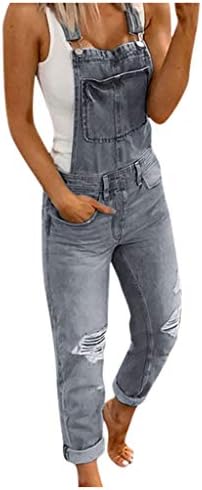 סרבלים של ג'ינס לנשים קרועו שבורות בקיץ מכנסי מכנסיים סרבלים סרגל ג'ינס מזדמן במשקל כבד משקל כבד