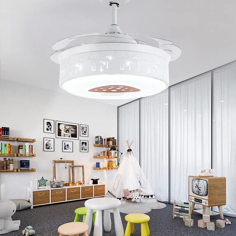 Chezmax אורות מאוורר תקרה שלט רחוק עיצוב חדר שינה מנורת מאוורר 42 אינץ 'להבים בלתי נראים נשלפים