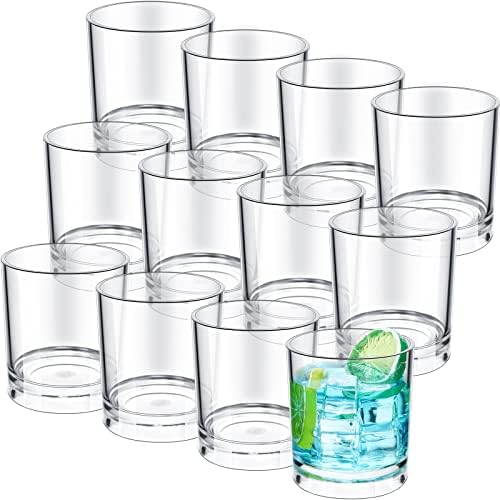סט של 12 כוסות פלסטיק כוסות שתייה מפלסטיק מחוסמת 12 עוז כוסות פלסטיק לשימוש חוזר משקפיים אקריליים שקופים כוסות