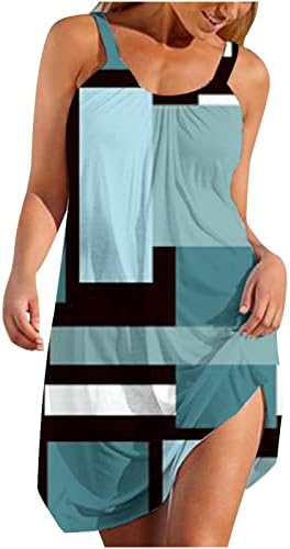נשים של שמלת קיץ 2023 מודפס חוף שמלות ללא שרוולים סקופ צוואר סקסי שמלה קיצית מזדמן זורם נדנדה שמלה