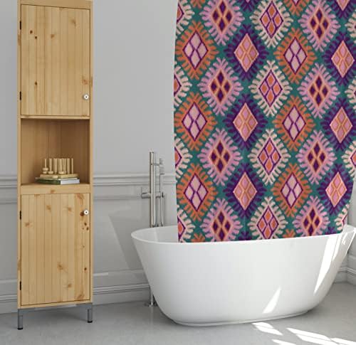 סחורות כדאיות ורוד וילון מקלחת להדפסה ורוד, תפאורה לחדר אמבטיה, וילון מקלחת מודרני מודרני בוהו 72x72 אינץ '