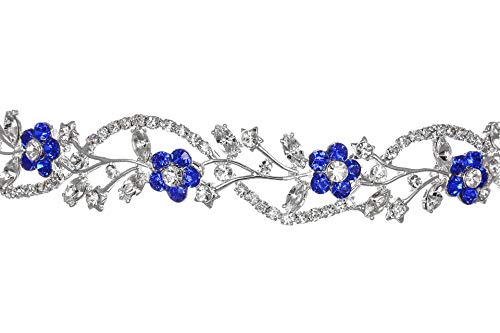 כלה פרח אבני חן קריסטל חתונה בגימור נזר-כחול קריסטל מצופה כסף ט1164