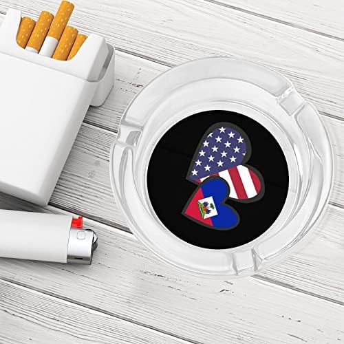 לבבות משתלבים בהאיטי האמריקאית דגל זכוכית מעשן עישון סיגריות סיגריות מארז מחזיק מגש אפר עגול