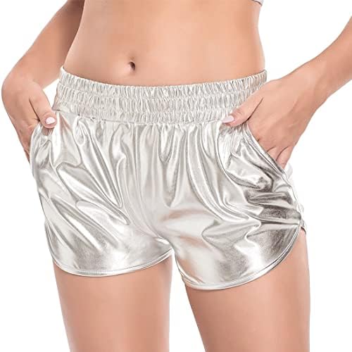 פניונג נשים של מתכתי מכנסיים קצרים מבריק מכנסיים עם אלסטי מותניים חם רווה ריקוד