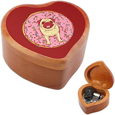 פוג סופגניות קופסא מוסיקה מעץ צורת לב קופסת מוסיקה וינטג 'שעון עץ מתנות קופסאות מוזיקליות