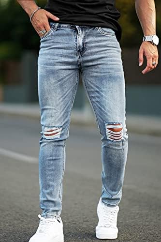 גברים קלאסיים קלאסיים דקים מתאימים ג'ינס לגברים מכנסי ג'ינס סקיני גמישים רזים מעצבים קרועים