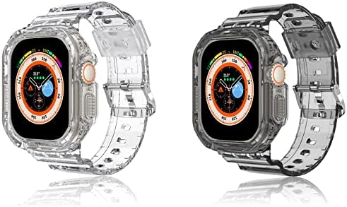 2 חבילה להקת שעון ברורה תואמת ל- Apple Watch Ultra 49 ממ TPU שקוף TPU מחוספס מארז ספורט ספורט אטום זעזועים