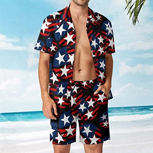 דגל טנסי ארהב ארהב תלבושות חוף לחוף של 2 חלקים כפתור הוואי למטה חולצה עם שרוול קצר וחליפות מכנסיים