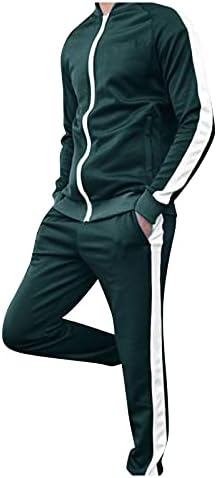 אימונית גברים 2 חלקים תלבושת תלבושת צבע בלוק שרוול ארוך מעילי רוכסן מלאים ומכנסיים סט ספורט קז'זזים רזים מתאימים.
