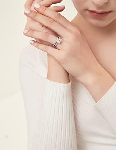 ערכות טבעת כלה מכסף סטרלינג 2 קראט 925 טבעות אירוסין חתוכות נסיכה טבעות הבטחה לה להקות חתונה לנשים גודל