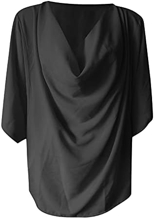 נשים גלישת צווארון עבודת חולצות מקרית אופנה וילון חולצה בתוספת גודל התלקח קצר שרוול חולצות מוצק צבע חמוד חולצה