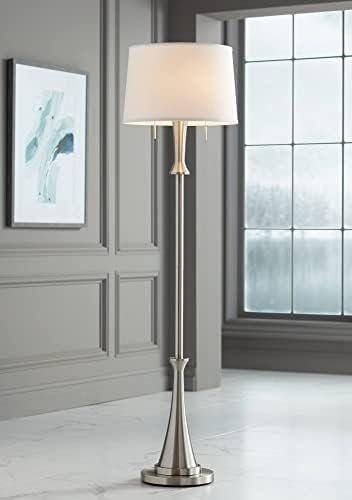 360 תאורת קרל מודרני תעשייתי רצפת מנורת עומד 63.75 גבוה מוברש ניקל כסף קלאסי מתכת לבן מחודד תוף